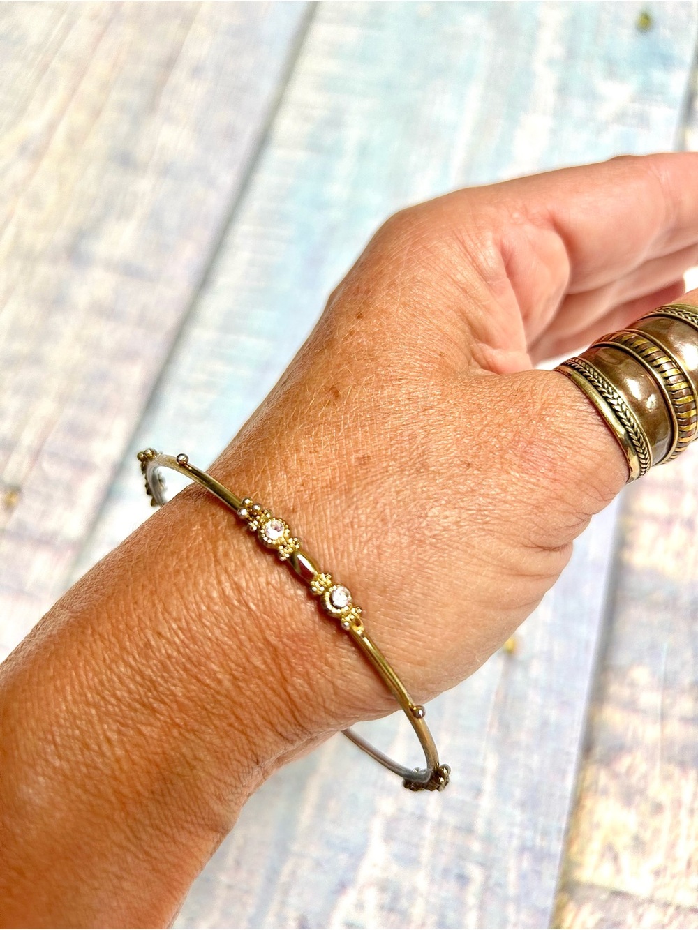Gypsy boho dainty intricate Vintage Gold/Crystal Bracelet hippy western vibe
